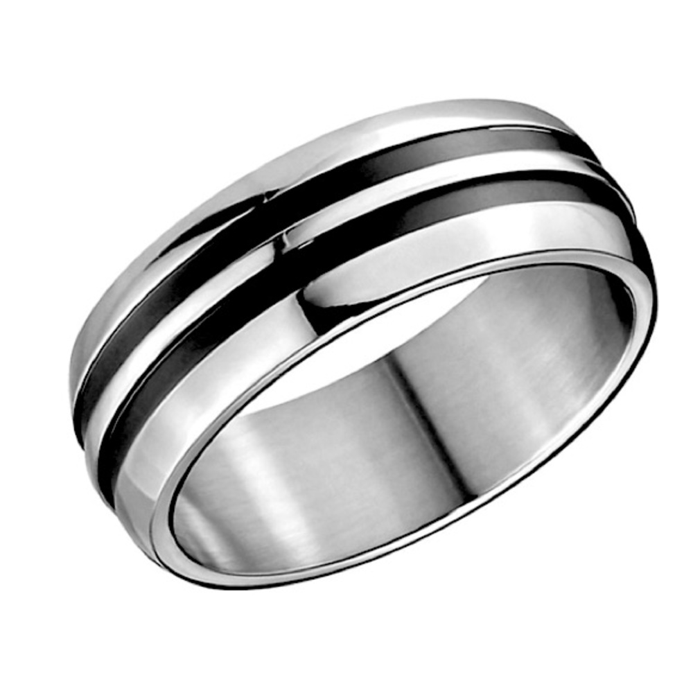 Mens stainless steel black inlay ring